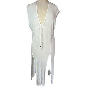 Kona Soul Swim Cover-up Large White Midi Slits V neck Elastic Waist